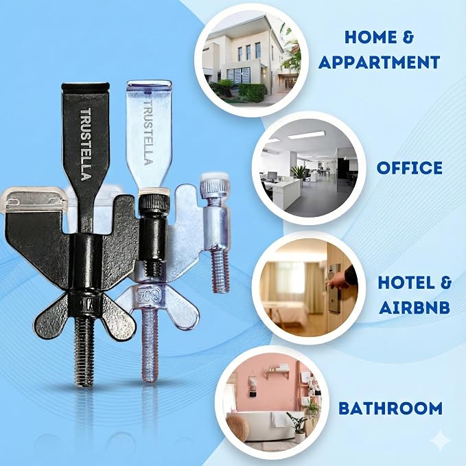 Original Trustella Heavy-Duty Portable Door Lock with Stainless Steel Build. Perfect for Home, Travel, Hotels, and Apartments for Inward-Opening Doors with a 2 mm Gap. (Silver/Black)