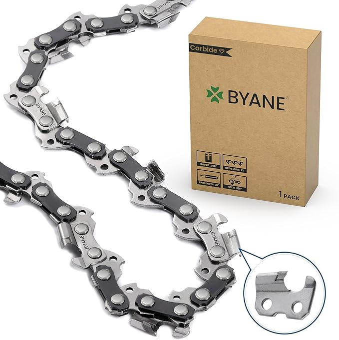 BYANE 20-Inch Carbide Chainsaw Chain 3/8" Pitch .050" Gauge 72 Drive Links | Fits Stihl MS290, MS311, MS362 and Husqvarna 455 Rancher