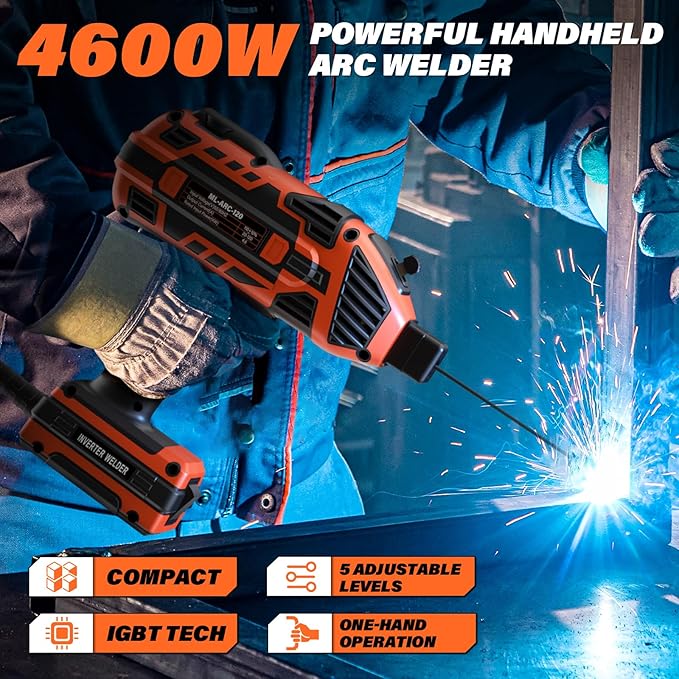 MAXLANDER Welding Machine Portable, 110V 120A Handheld ARC Welder with IGBT Inverter 5 Variable Current Adjustment, 20PCS Rods, Fits for 3/64"-1/8" Wire Rods