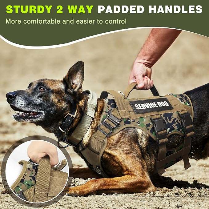 Service Dog Vest Harness for Medium Dog, Tactical Working MOLLE Vest with 10 Pet Patches, No Pull Heavy Duty Harness for Training Walking