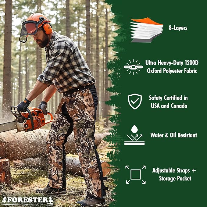 FORESTER Chainsaw Chaps for Men & Women | Apron-Style Chaps with Pocket & Adjustable Waist | Chainsaw Safety Equipment