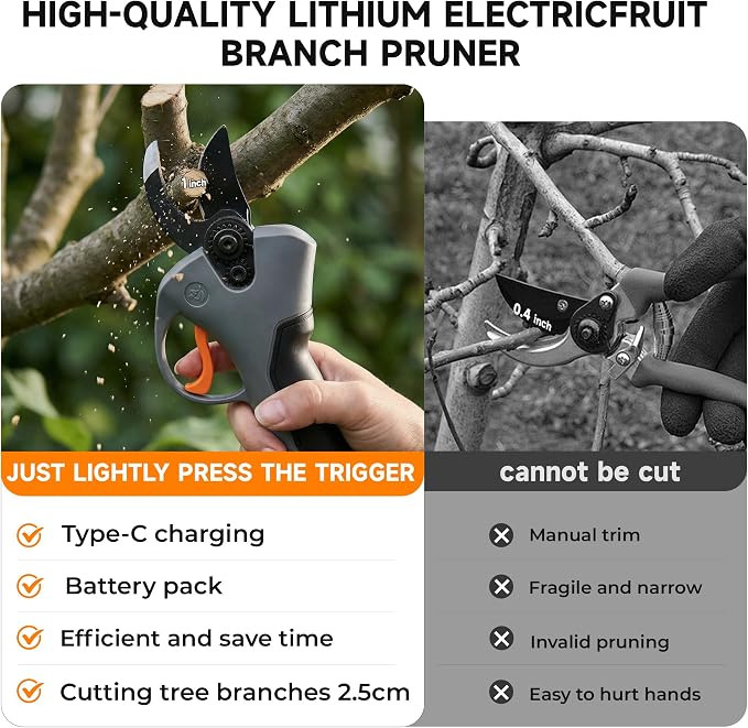 Lightweight Electric Pruning Shears for Tired Hands, Cordless Pruner for Women, Seniors & Smaller Hands, 4200mAh Battery, Adjustable 0.6"/1" Cutting Opening, SK5 Blade Brushless Garden Shears