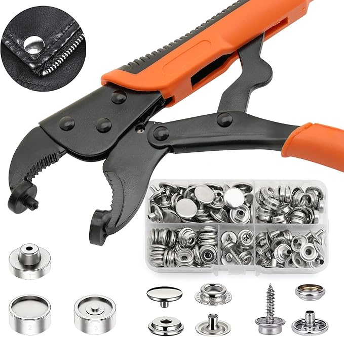 CRAFTMEMORE Heavy Duty Snap Fastener Kit, Adjustable Snap Setter Tool with 40 Sets Metal Snaps, Installation Tool for Boat Covers, Canvas, Tarps