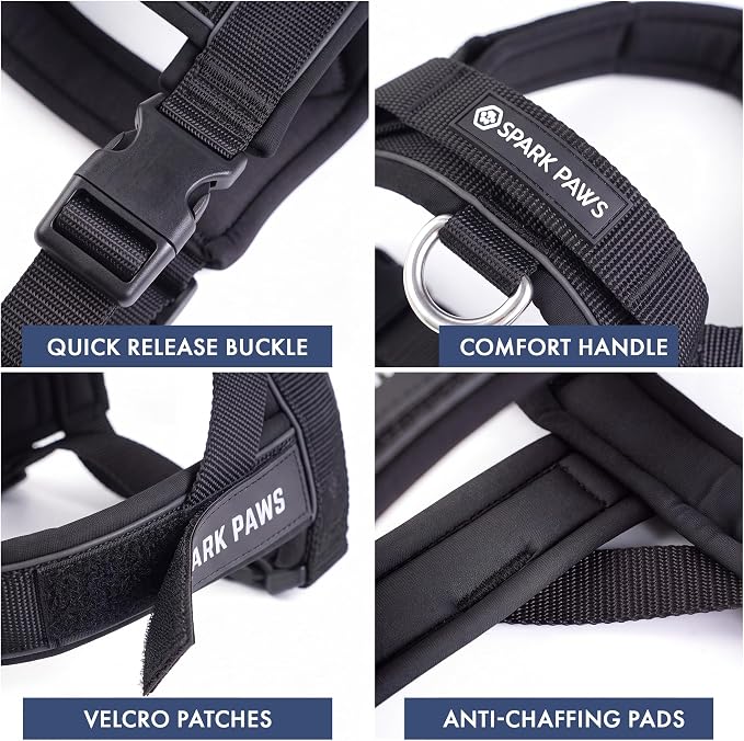 Spark Paws No Pull Front Clip Dog Harness - Easy On, Padded and Lightweight | Two Clips, On in Seconds, Chest Bearing, Australian Style, No Throat Pressure, for Small Medium and Large Breeds