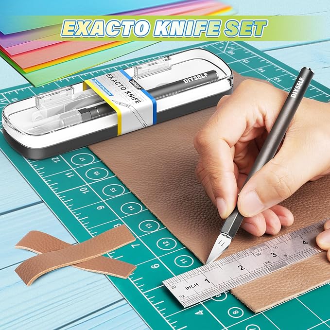 DIYSELF Exacto Knife 12 Pcs Exacto Knife Set with Case Craft Hobby Precision Knife with 11 Blades for Crafting Paper Scrapbooking Models 3D Printing Clay Rubber Stamps, Gifts for Women Adults Her Men