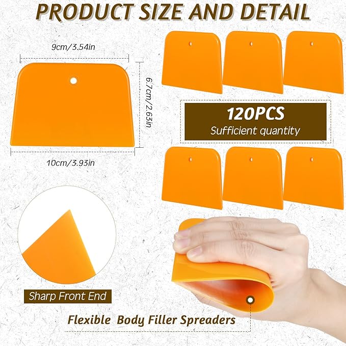 Frienda 120 Pcs Body Filler Spreaders Plastic Tools for Automotive Applying Putties Glazes Caulks and Paint (3.5 x 2.6 x 3.9 in)