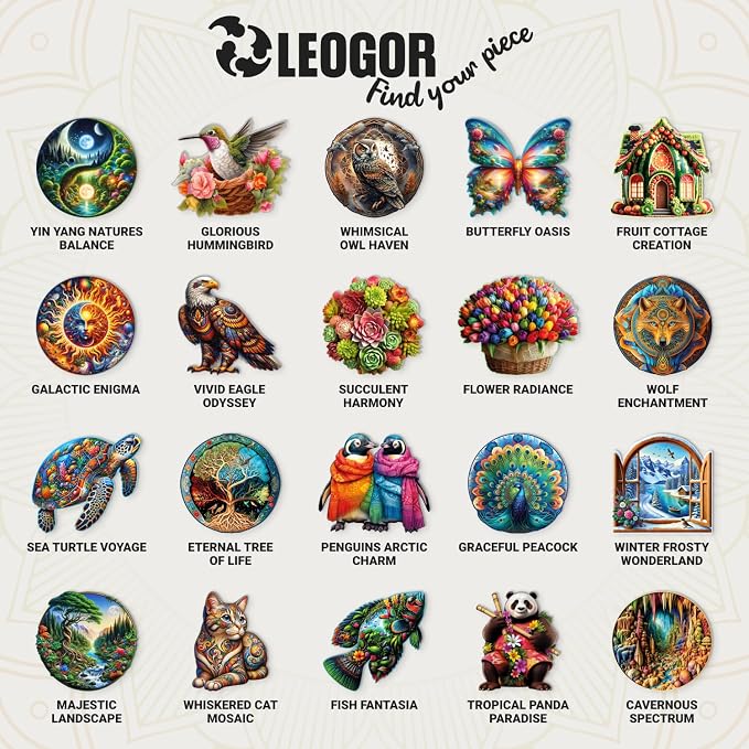 LEOGOR Wooden Jigsaw Puzzles for Adults 350 Pieces (14 × 18.1 in), Cat Puzzle, Extra-Thick 5mm Wood, Colorful Mosaic Design, Unique Animal Shapes, Artistic & Relaxing Gift for Adults and Teens