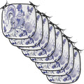 Lunarable Gallus Chair Cushion Pads Set of 8, Floral Pattern with Flowers and Birds Feathers Wings Leaf Ornament Folk Art, Anti-Slip Seat Padding for Kitchen & Patio, 16"x16", Violet Blue White