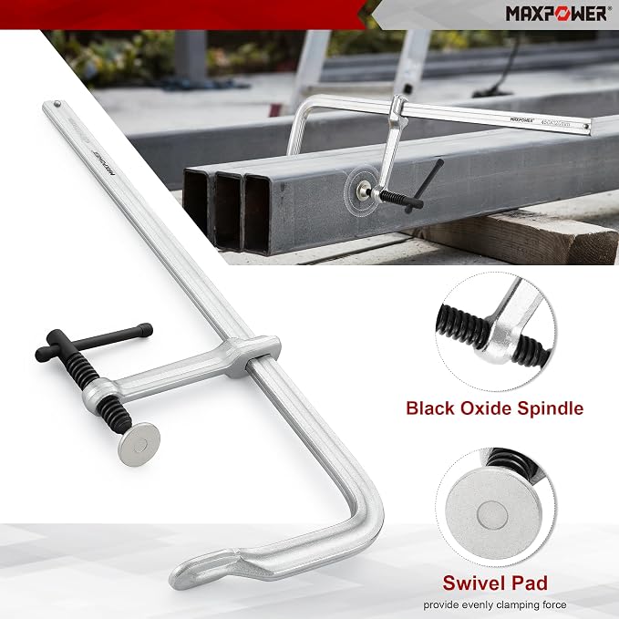 MAXPOWER 18-inch F Clamp, 4-3/4" Throat, Forged Full Steel Bar Clamp
