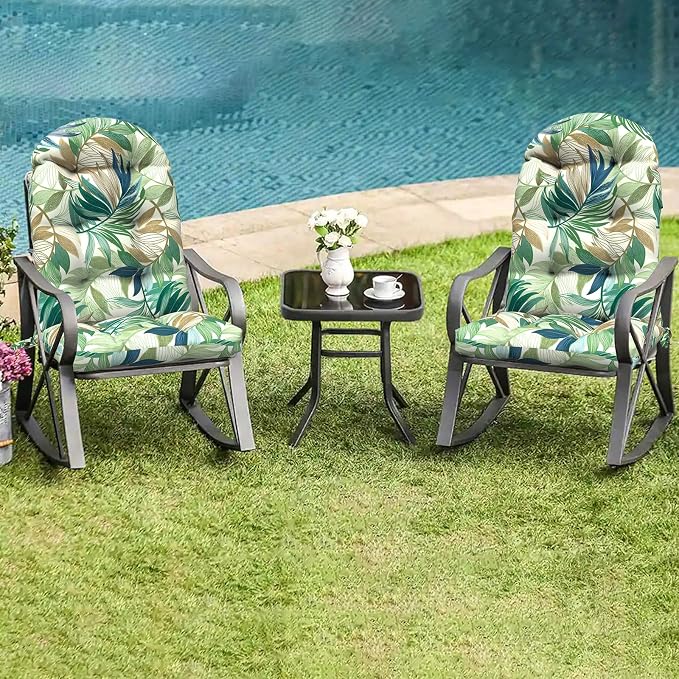 LVTXIII 2 Pack Outdoor Adirondack Chair Cushions, 44x19x4 Inch Water Repellent Patio Cushions for Rocking Chairs, Thick Tufted High Back Seat Cushion Set, Lush Leaf Green