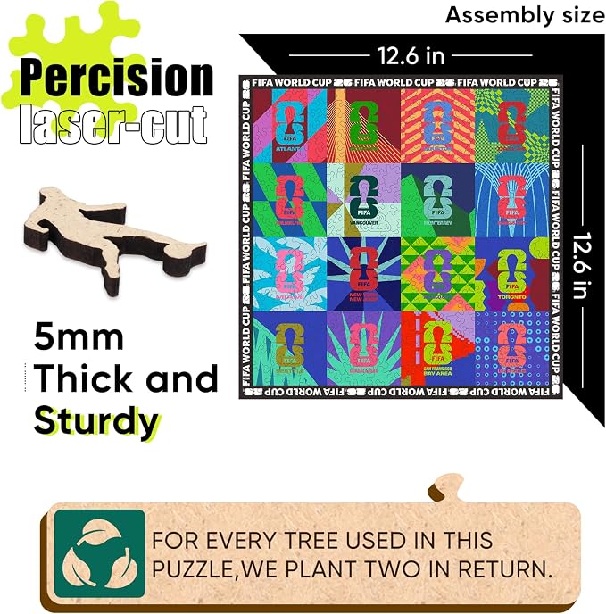 FIFA World Cup 2026 Wooden Jigsaw Puzzle,Gift for Soccer Fan-Mosaic 300Pcs | Official Licensed,5MM Thick Soccer puzzles,Long-Lasting Display sports memorabilia collector,300 Pieces Irregular Shape