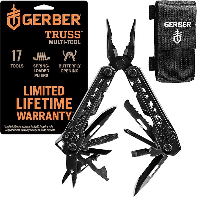 Gerber Truss 17-in-1 EDC Multitool Pliers, Pocket Knife with Sheath, Black