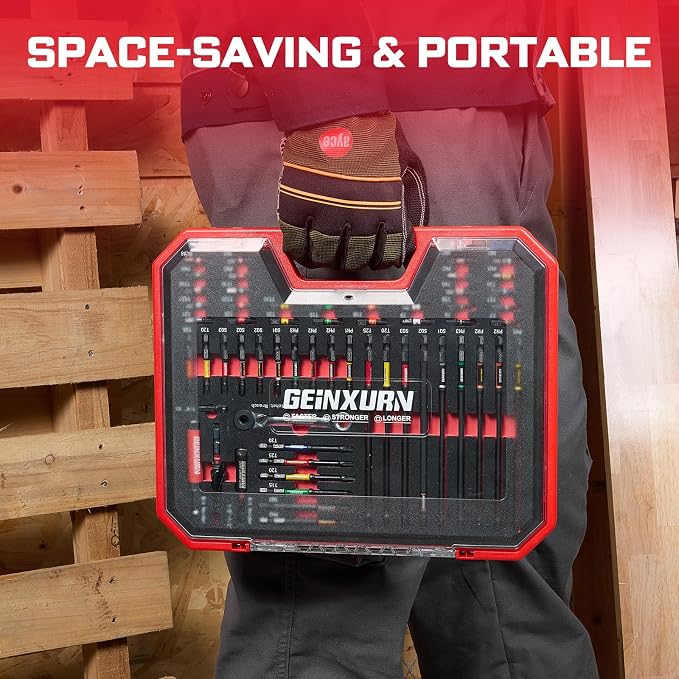 Geinxurn 58Pcs Screwdriver Set Include 53Pcs Impact Screwdriver Bits Set,Mini Wrech,Step Drill, 1/4”Socket Adapter and Impact Bit Extension with Tool Box for Home Repairs DIY