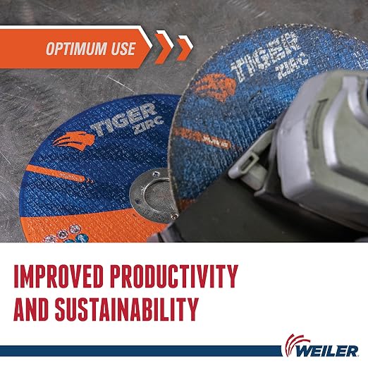 Weiler 58020 4-1/2 Inch Cutting Wheel, Tiger Zirc Steel/Metal Fast Cut & Long Life High Performance Cutting, .045" Z60T Type 27 7/8" Arbor, Pack of 25