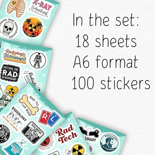 100Pcs Radiology Stickers, Rad Tech Stickers, Xray Decals for Water Bottle and Laptop - Radiology Party Supplies & Decorations - Rad Tech Gifts for Women & Men