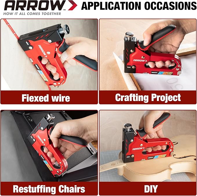 Arrow Heavy Duty Staple Gun, 3-in-1 Upholstery Staple Gun with 3000 Staples, Manual Brad Nailer with Remover, Power Adjustment Stapler Gun for Wood, Wire, Decoration, Fixing Material, Crafts, DIY
