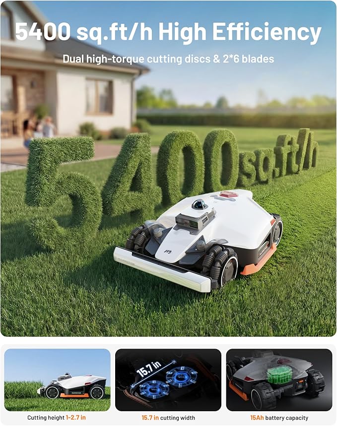 Mammotion LUBA 3 AWD 5000 Robot Lawn Mower with Garage, 1.25 Acres, 360° LiDAR+NetRTK+AI Vision, All-Wheel-Drive for 80% Slopes, 50 Multi-Zone Management, Cutting Height 1.0"-2.7"