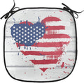 Lunarable Americana Chair Cushion Pad, USA Flag in Heart Shape on Wood Holiday Splattered Grunge Style Illustration, Seat Padding for Kitchen & Patio with Anti-Slip Backing, 16"x16", Cream Red Blue