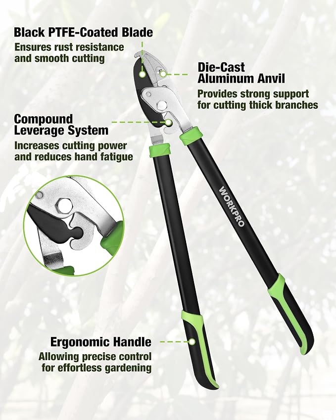 WORKPRO 3-Piece Garden Shears Set - 20” Hedge Shear, 24” Anvil Lopper & 8” Pruning Shear, Heavy-Duty Gardening Clippers with Sharp Blade, Comfort Grip Handle for Branches, Shrubs, and Hedges