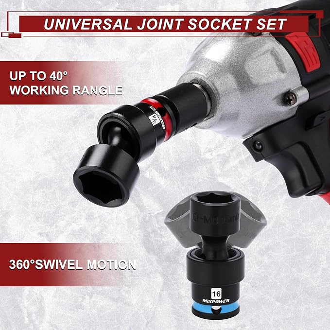 MIXPOWER 153 Pieces 1/4"&3/8"&1/2" Drive Mechanic Tool Set,Metric/SAE,6-Point,Deep and Shallow Sockets,Impact Universal Joint Swivel Sockets,Impact Socket Extension Bar
