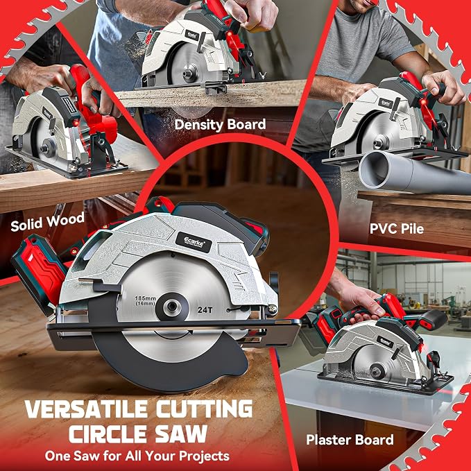 Ecarke 7-1/4" Cordless Circular Saw, Compatible with Milwaukee 18V Battery (Tool Only), Electric Circular Saw with Laser Guide, 5000RPM, 0–45° Bevel, 2-1/4" Cutting Depth, Includes 2 Blades (24T&40T)
