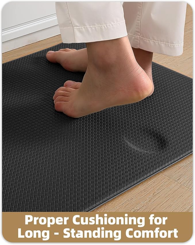 Color&Geometry Anti Fatigue Cushion Padded Kitchen Mat for Floor - 17x29+17x29,Easy Clean, Water & Oil Proof, Non Slip, Foam Rubber Small Runner Rug for Front Sink Comfort Standing, Black Set of 2