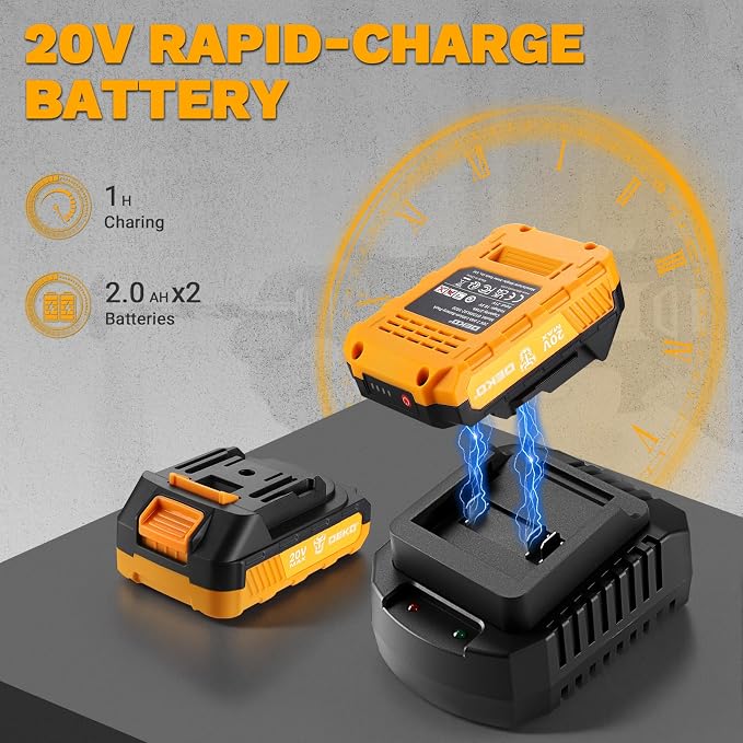 Cordless Drill & Impact Driver: DEKOPRO 20V Brushless Power Drill and 20V Brushless Impact Driver Set, Power Tool Set with 2x2.0Ah Batteries, Charger, Bag & 52xAccessories-Yellow