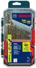 BOSCH CO21B 21-Piece Assorted Set with Included Case Cobalt M42 Metal Drill Bit with Three-Flat Shank for Drilling Applications in Stainless Steel, Cast Iron, Titanium, Light-Gauge Metal, Aluminum