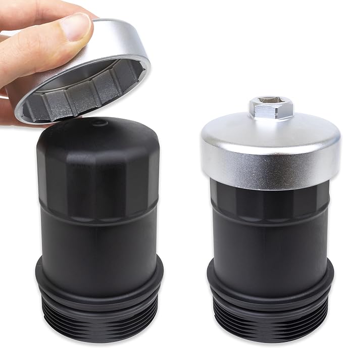 Tool Guy Republic Forged Matte Chrome Vanadium Oil Filter Wrench Socket for Volkswagen, Mercedes Benz, VW, Audi, Porsche, Mazda, Sprinter Type Oil Filter Housings - 74mm 14 Flats