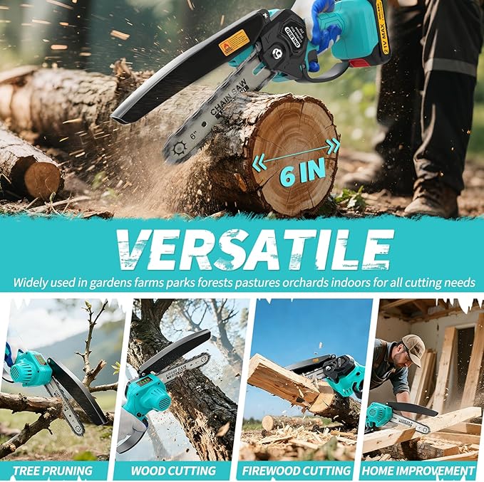 Mini Chainsaw Cordless, 6 IN Lightweight Electric Chainsaw for Wood Cutting | 1*2000mAh Battery, Battery display, Handheld Chain Saw for Branch Trimming, Branch Pruning, Garden Tool Gift for Men, Fathers