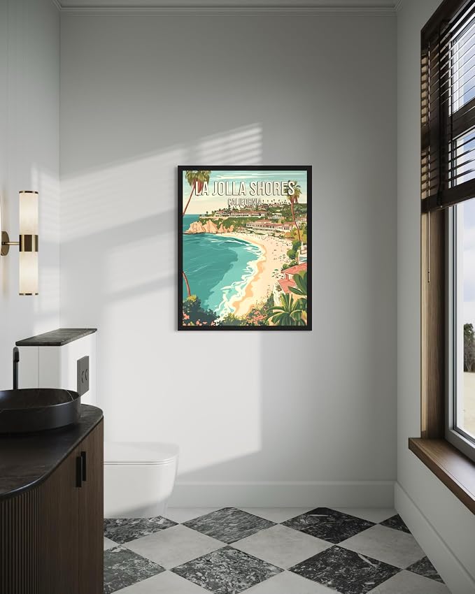 La Jolla Shores California Wall Art Print Poster, US Vintage Retro Beach Scenery Posters Prints for Restroom Home Picture Painting Artwork Gallery 219 (La Jolla Shores California, 24 x 36 inches, Unframed)