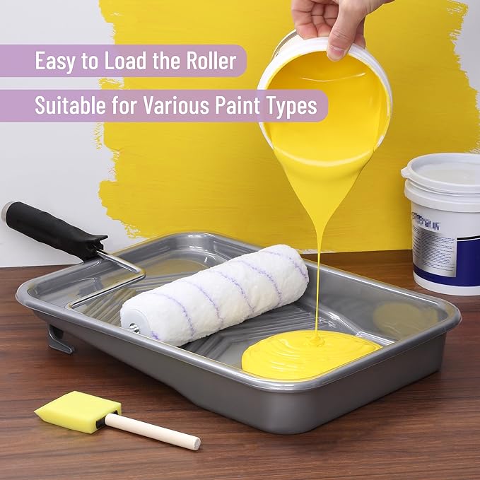Bates- Paint Tray Set, 9 Inch, 12 pcs, 1x 9 Inch Paint Roller Tray, 10x Disposable Tray Liners & 1x Roller Frame
