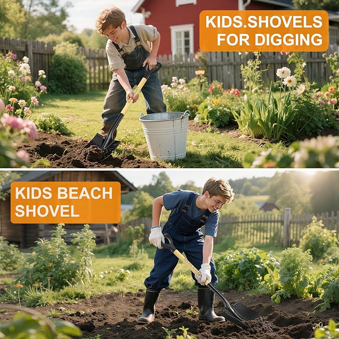 Heavy Duty Garden Shovel for Digging, 41 Inch Round Point with D-Handle, Cold Rolled Steel Blade- for Edging, Trenching, Transplanting, Snow Removal - Wood Handle for Camping, Beach, Car Emergency