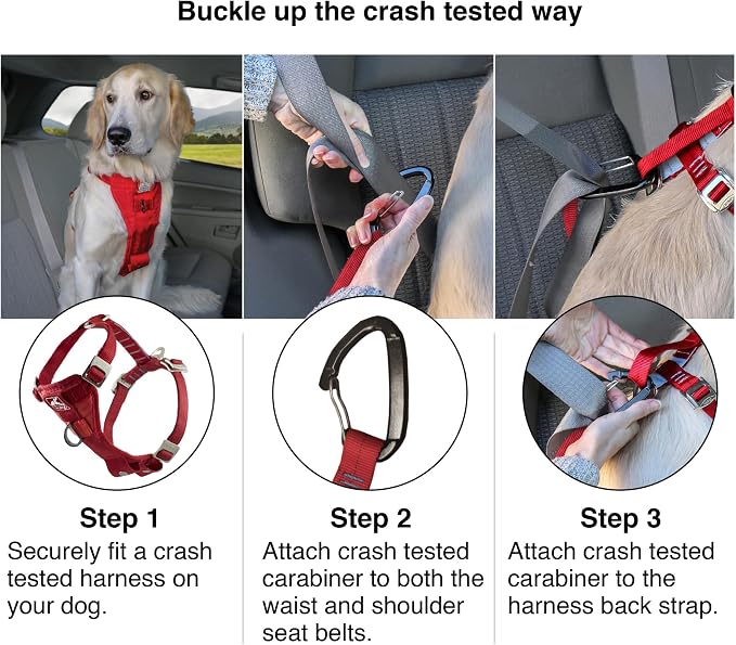 Kurgo Enhanced Strength Tru-Fit Smart Harness, Black, Medium | Crash Tested Car Harness for Dogs up to 75Lbs, Seatbelt Tether & Steel Carabiner, All-Steel Buckles, Padded Chest for Comfort