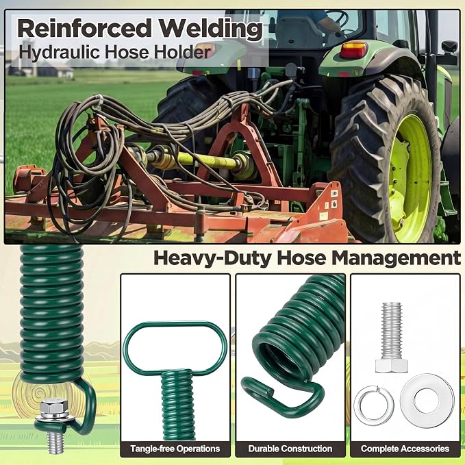 1 Pcs 7'' Hydraulic Hose Hanger Spring Clamp with Wider Diameter for Tractor with Long Bolts Heavy Duty Accessories Keep Hydraulic Hoses Safe and out of The Way, Silver (Green)
