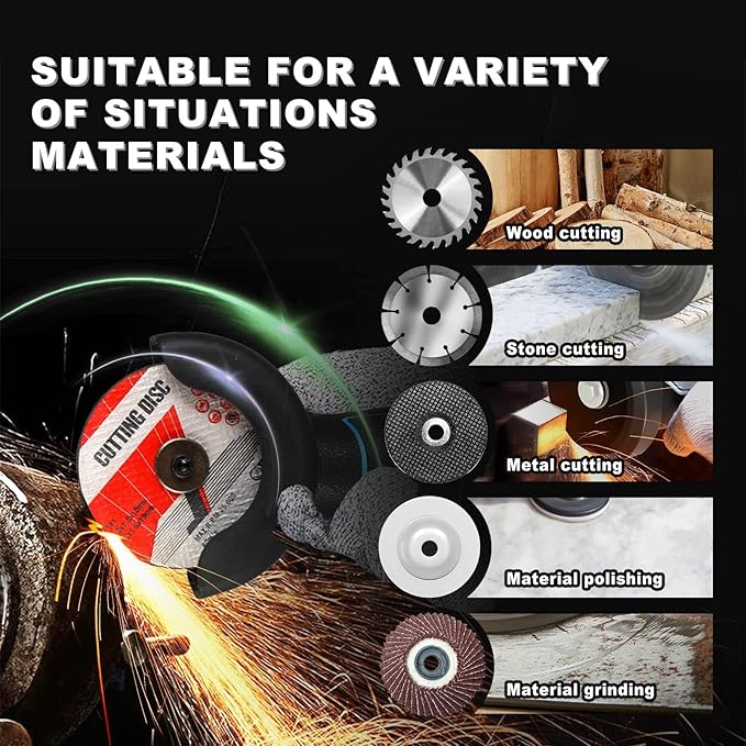 ZFULVO Brushless Cordless Angle Grinder Kit, 19500rpm Mini Electric Angle Grinding Tool with 2x16.8V 2000mAh Battery and 6-Cutting Discs, Grinder Handheld Cutter for Metal Wood