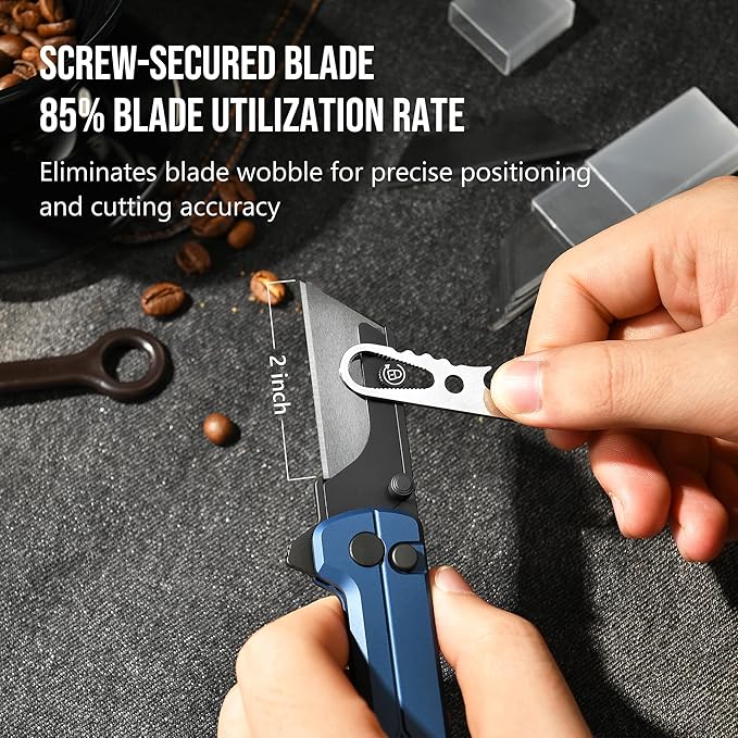 OKNIFE U1 Ultra Pocket Folding Utility Knife with Ceramic Blade, Lightweight O-Aluminum Handle Box Cutter with Clip, Button Lock Pocket Knife for Men Women (Navy Blue)