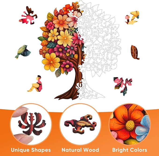 Pikoqunc Flower Tree Wooden Puzzles for Adults – 466Pcs Unique Wood Cut Jigsaw, Relaxing Wooden Puzzle for Family Game Night, Ideal for Friends & Puzzle Lovers 15.2X 18.1 in