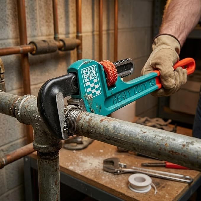 Heavy Duty Pipe Wrench, 24" Adjustable Straight Plumbing Wrench, High Drop-Forged jaws, Professional Pipeline Tool for Water Pipe Fittings, Mechanical assembly, Workshop Operations