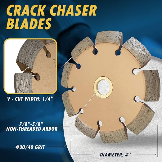 4" Crack Chaser Blade for Cured Concrete, Asphalt Repair or Joint Widen, 0.25" Width, 7/8"-5/8" Non-Threaded Arbor