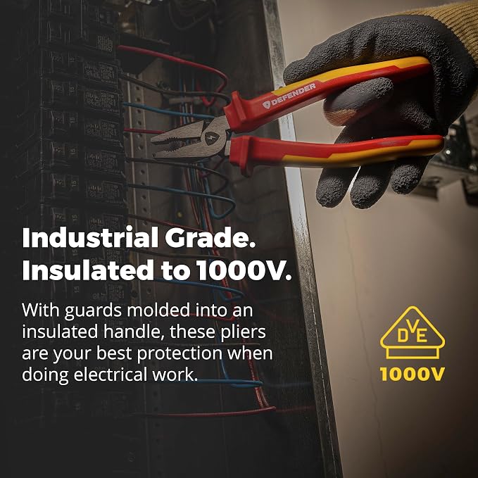 MEGAPRO® DEFENDER Pliers | 1000V VDE Certified | 8.5" Long | Insulated | Electricians Tools (Combo Pliers)