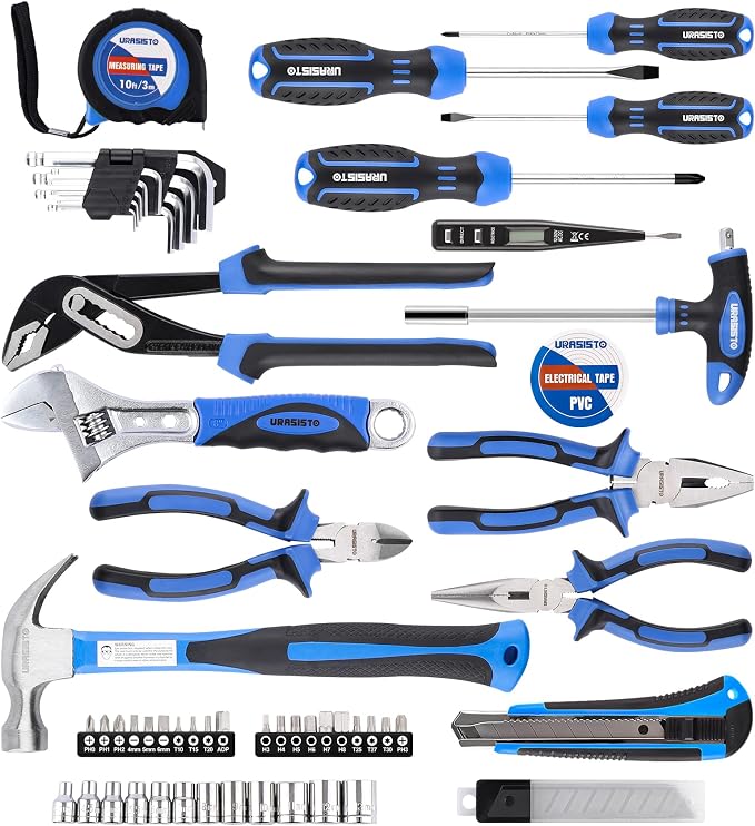 URASISTO 62 Piece Tools Set, General Household Tool Kit with Storage Toolbox, Basic Tool Set for Home, Garage, Apartment and Dorm
