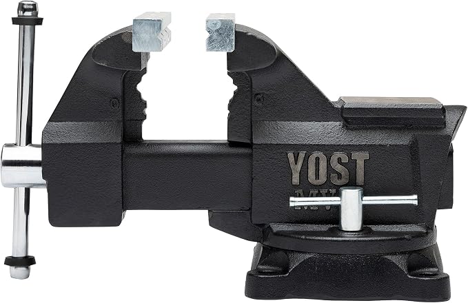 Yost MV-7 Multipurpose 7" Wide Jaw Homeowners Bench Vise | Industrial & Workshop-Grade Work Table Mechanic Tools for Wood Working, Metal Works, & DIY Projects | 360° Swivel Base | Includes 4 Jaw Dogs