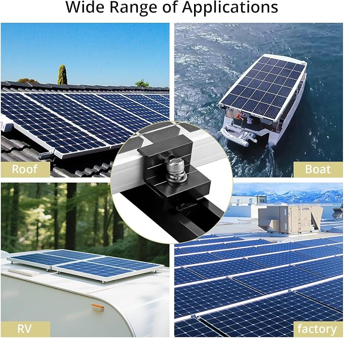 Anbte Solar Panel Mounting Brackets for Roof, Aluminum Solar Rails, Black | Solar Panel Mounting Kit For 4 Panels, Included 10 X 4.72 In Rails+4 X 1.57" End/Mid Clamps +1 Wrench, For Roof, RV, Boat