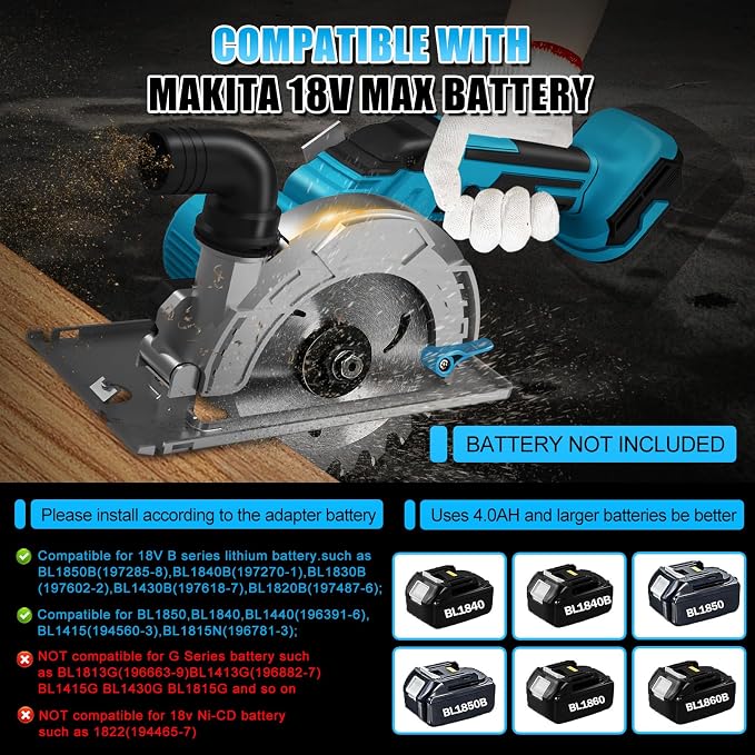 6 Inch Cordless Circular Saw for Makita 18V Battery (No Battery), 6200RPM Brushless Motor, 0-45° Cutting Bevel, 2"(90°) 1.3"(45°) Max Cutting Depth, Power Saw for Wood Plastic PVC