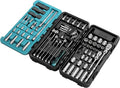 HB 100-Piece Socket Set AKX010-U, 90-Tooth Flex Head Ratchets 3/8"&1/4" Drive, Non-Slip Metric SAE Sockets, Deep & Standard, Impact Adapter, Wrenches, Torx Hex Bits, Tri-Fold Case, Made in Taiwan