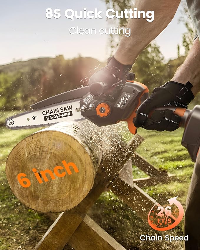 Electric Mini Chainsaw for Pruning Small Trees with 2pcs 4000mAh Batteries, Brushless 8 inch & 6 inch Portable Hand Saw, 1500W Handheld Chain Saw for Wood Cutting, Gardening Gifts for Mother’s Day