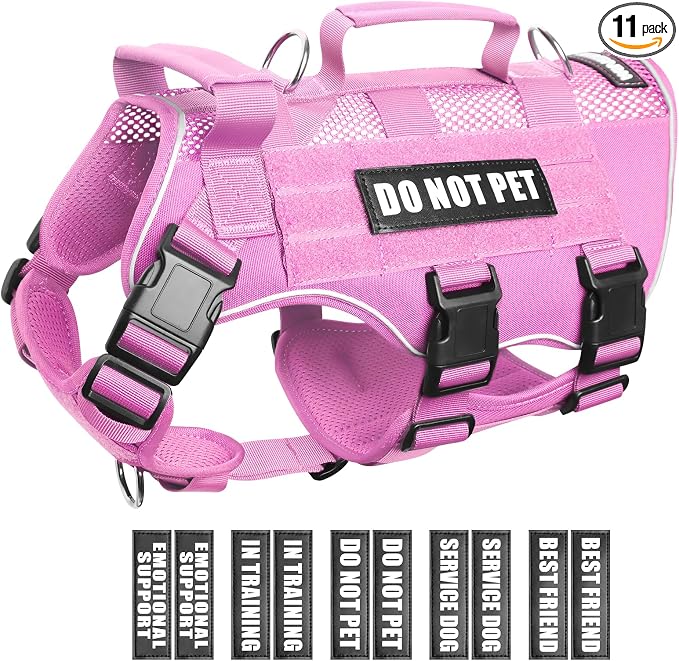 Tactical Molle Vest Mesh Dog Harness with 10 Removale Pet Patches | Breathable Service Dog harness with Double Soft Padded Handle for Large Dog, Reflective Military Pet Vest for Walk Hiking