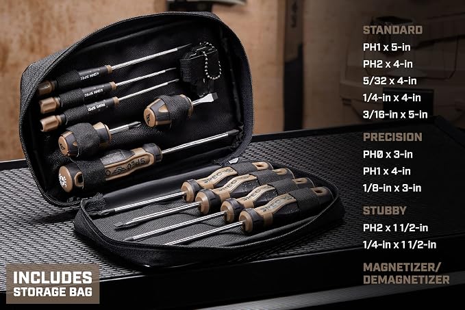 Spec Ops Tools Screwdriver Set for Professional Construction & Jobsite Use, Phillips and Slotted Drivers with Magnetic Tips, 10-Piece