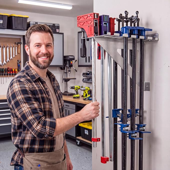 SiliFine Heavy Duty Wall Mount Pipe Clamp Rack, 12 Gauge Galvanized Steel Clamp Storage Rack for Workshop, Holds up to 60 Inch Long Parallel Clamps with Lag Bolts Included